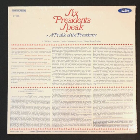 SIX PRESIDENTS SPEAK - A Profile of the Presidency SEALED 1972 LP CBS C11006 - Picture 2 of 4